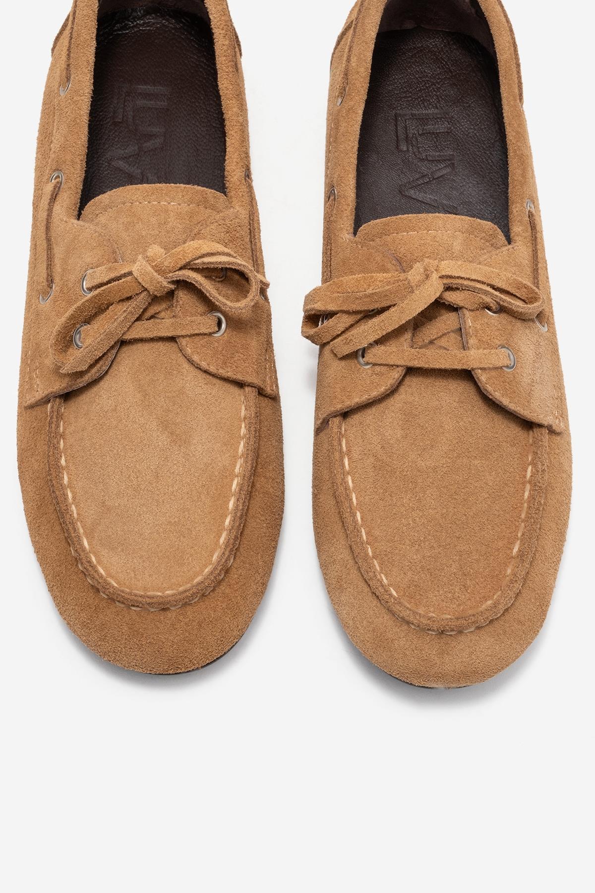 Serelis - Taupe Suede Genuine Leather Lace-Up Loafer – side view showing lace, leather, suede, Vowalisse