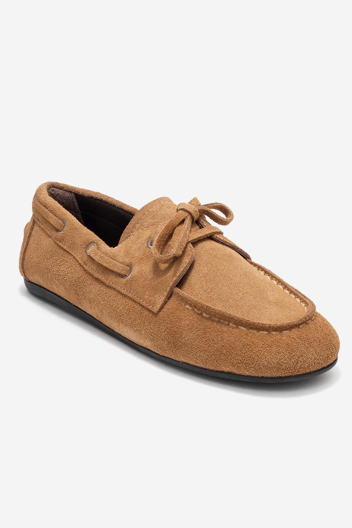 Serelis - Taupe Suede Genuine Leather Lace-Up Loafer – detail view showing lace, leather, suede, Vowalisse