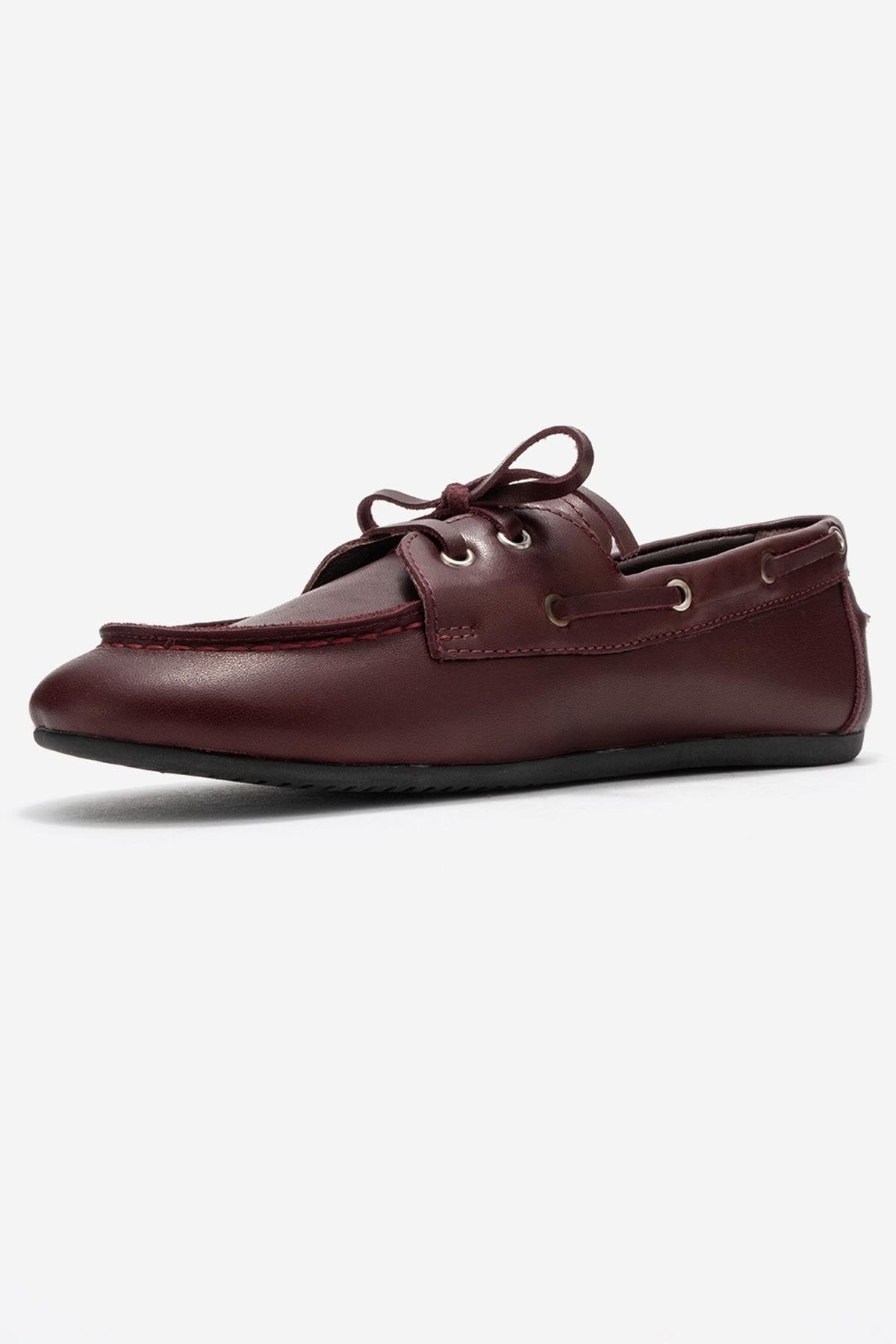 Serelis - Burgundy Genuine Leather Lace-Up Loafer – heel view showing lace, leather, Vowalisse