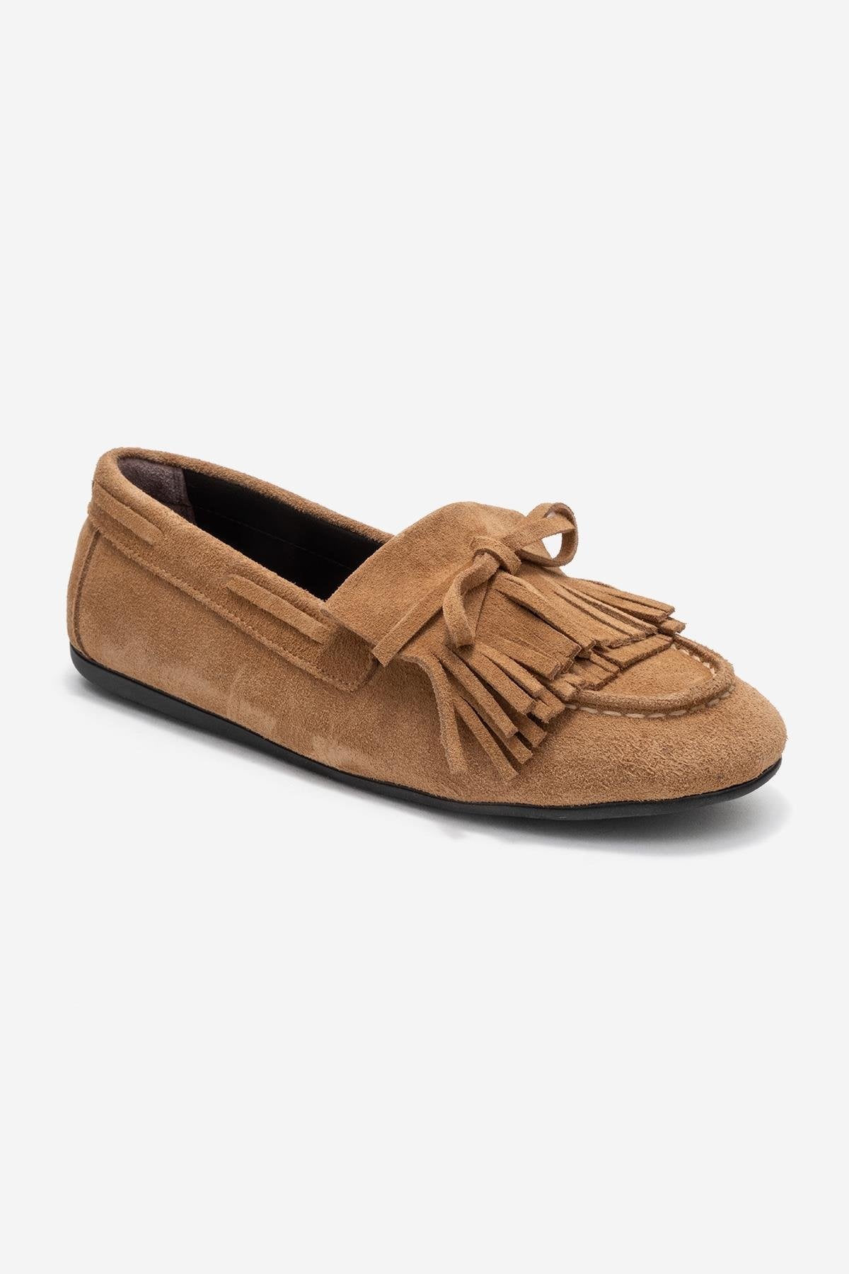 Axeli - Taupe Suede Genuine Leather Bow Tassel Loafer – detail view showing bow, leather, suede, Vowalisse
