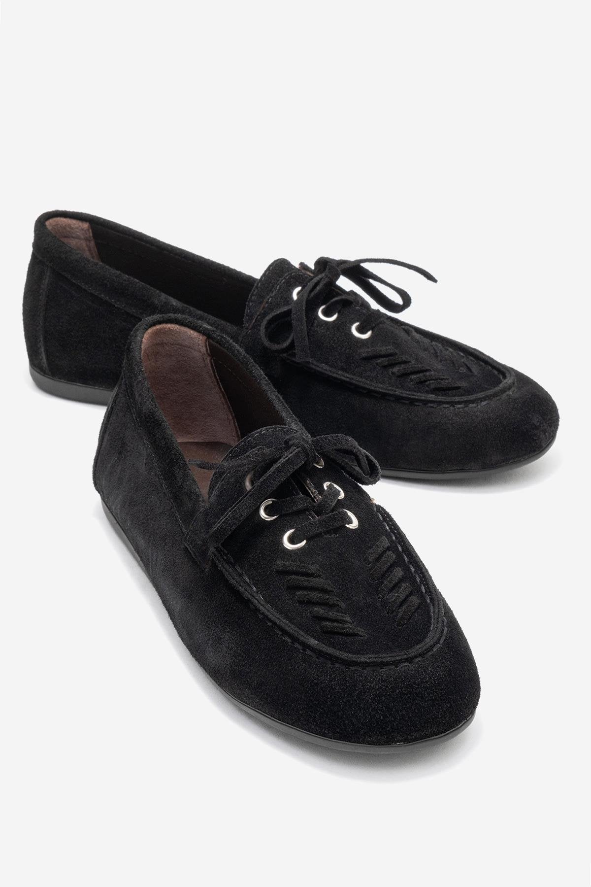 Lorven - Black Suede Genuine Leather Lace-Up Loafer Shoe – front three-quarter view showing lace, leather, suede, Vowalisse