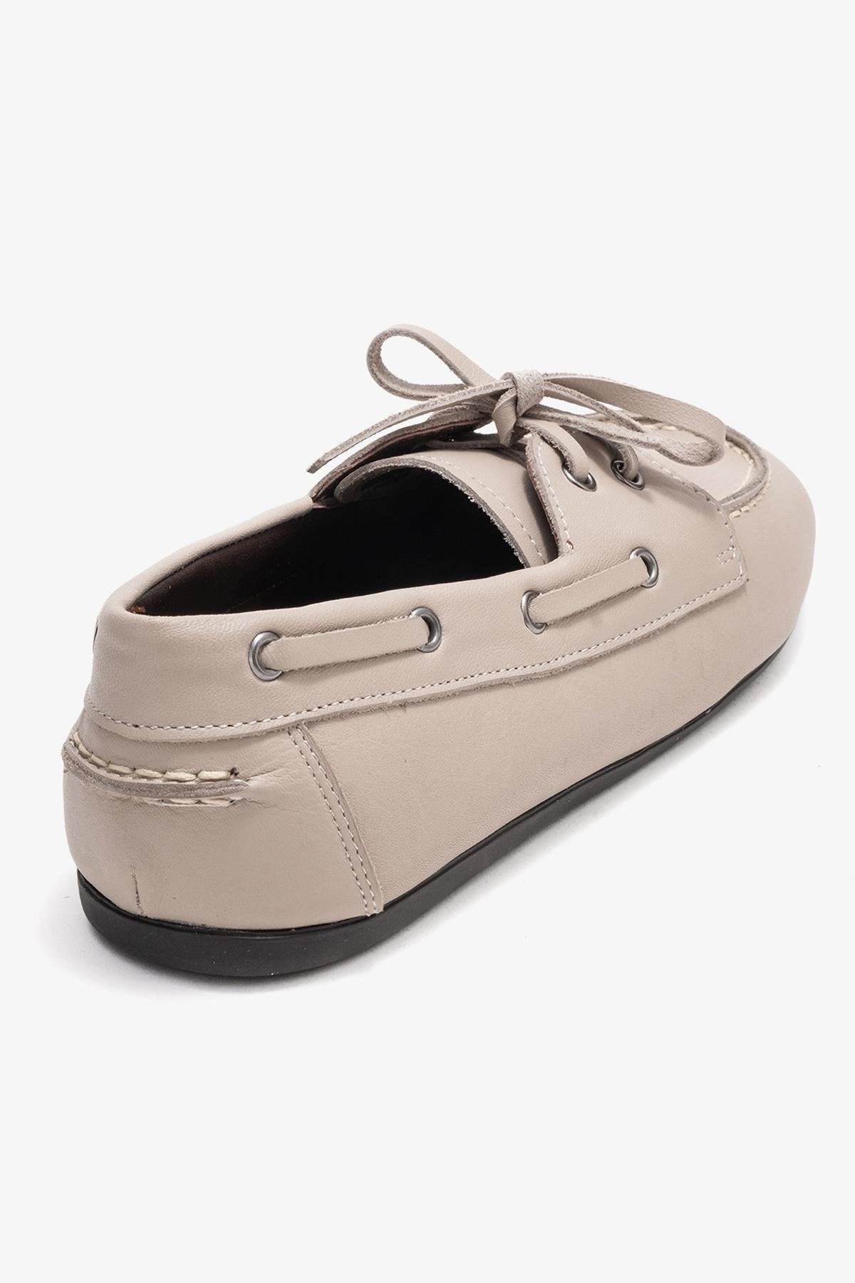 Serelis - Stone Genuine Leather Lace-Up Loafer Shoe – back view showing lace, leather, Vowalisse