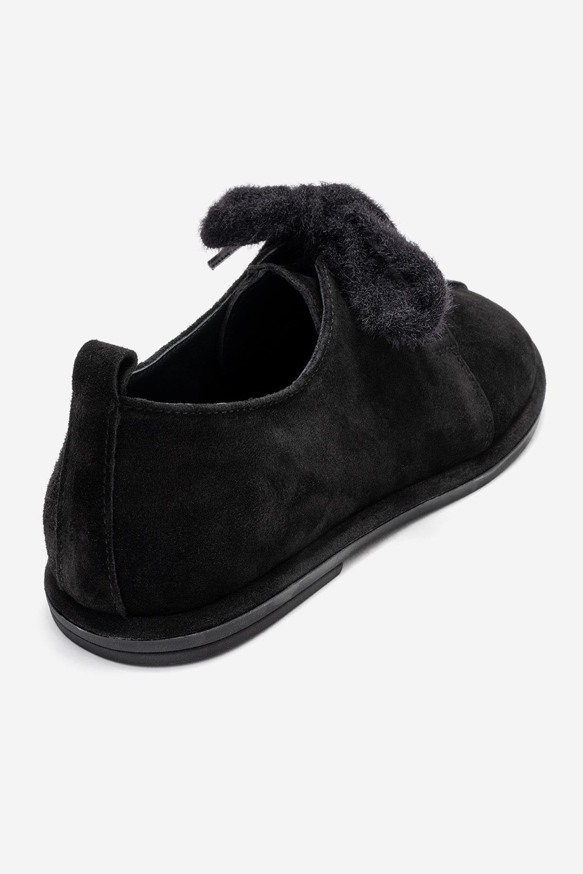 Denora - Black Genuine Leather Casual Flat Shoe – back view showing leather, suede, black, Vowalisse