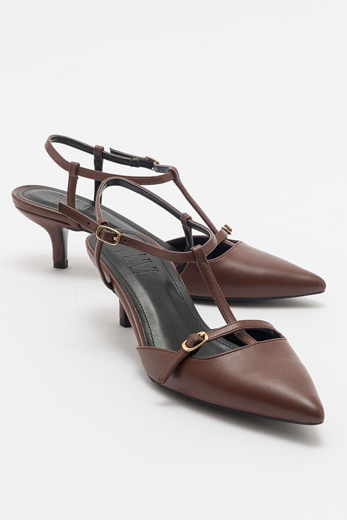 Frans - Cognac Pointed Toe Backless Low Heel Shoe – front three-quarter view showing leather, Vowalisse