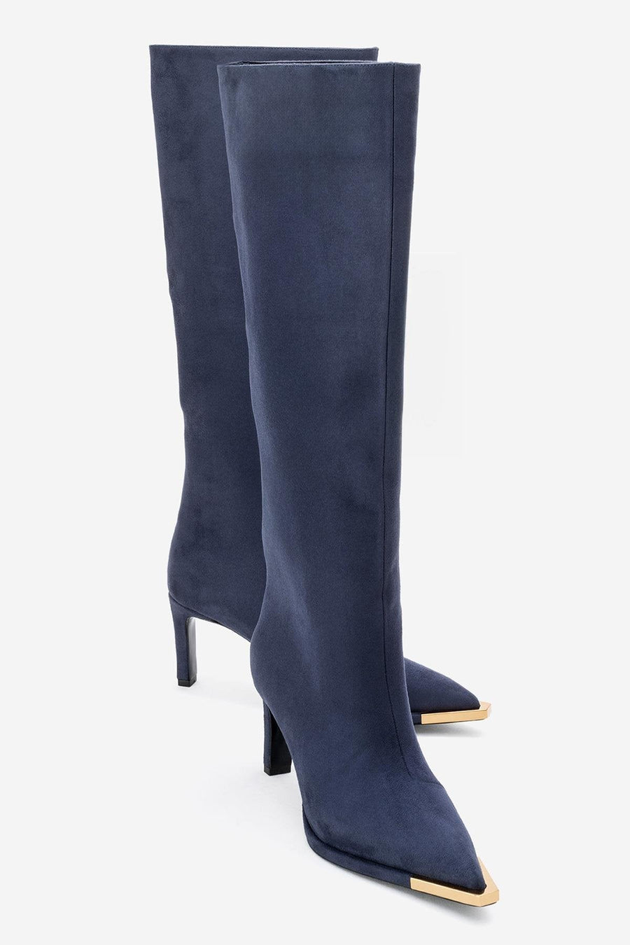 Lexa - Navy Gold-Detail Pointed Toe Knee-High Boot