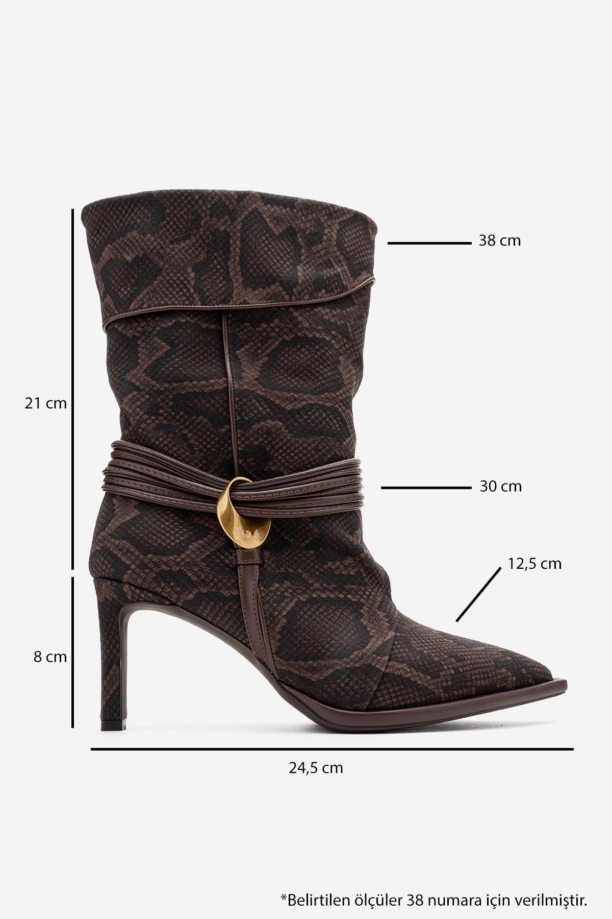 Myra - Brown Snake-Embossed Genuine Leather Banded Buckle Heeled Ankle – sole view showing leather, red, Vowalisse