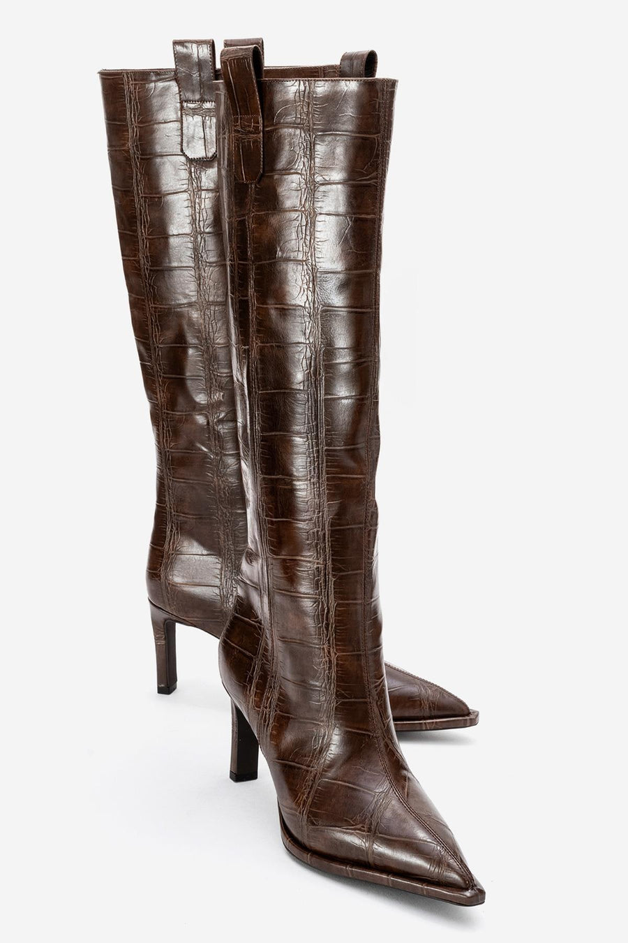 Lunelle - Brown Pointed Toe Stiletto Heel Knee-High Boot