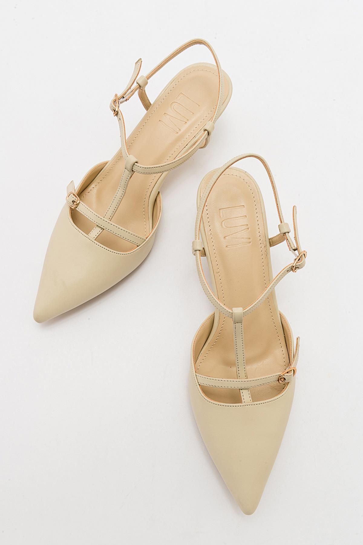 Frans - Off-White Pointed Toe Backless Low Heel Shoe – detail view showing leather, white, Vowalisse