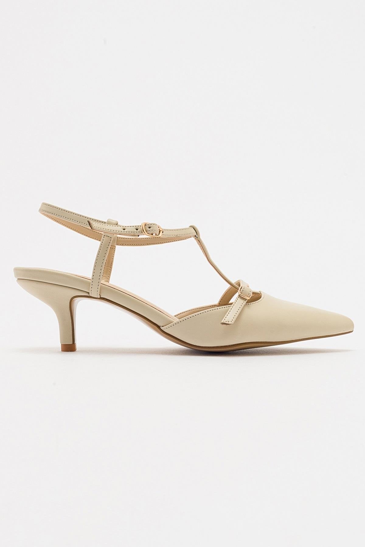 Frans - Off-White Pointed Toe Backless Low Heel Shoe – top view showing leather, white, Vowalisse