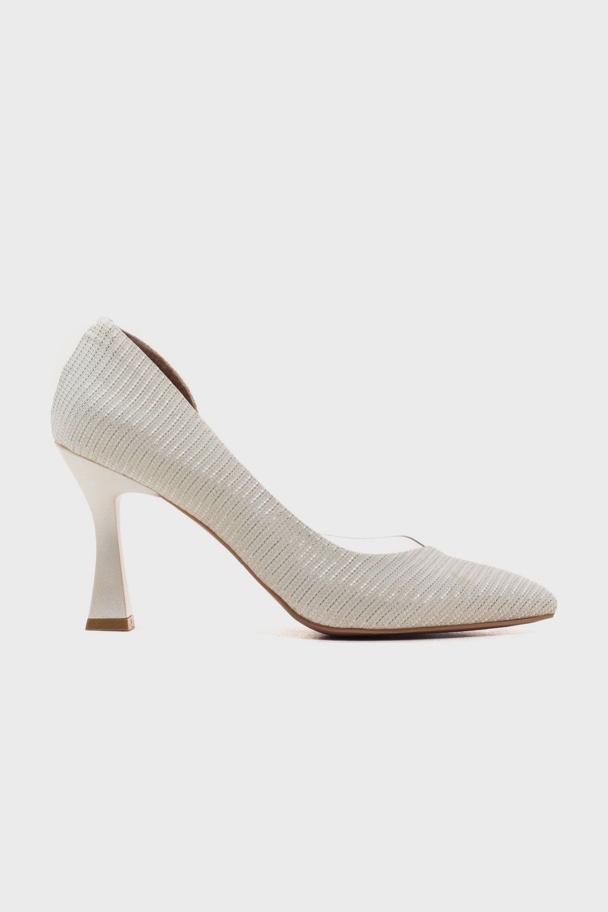 Ursula - Pearl Glitter Heeled Shoe – back view showing pearl, leather, glitter, Vowalisse
