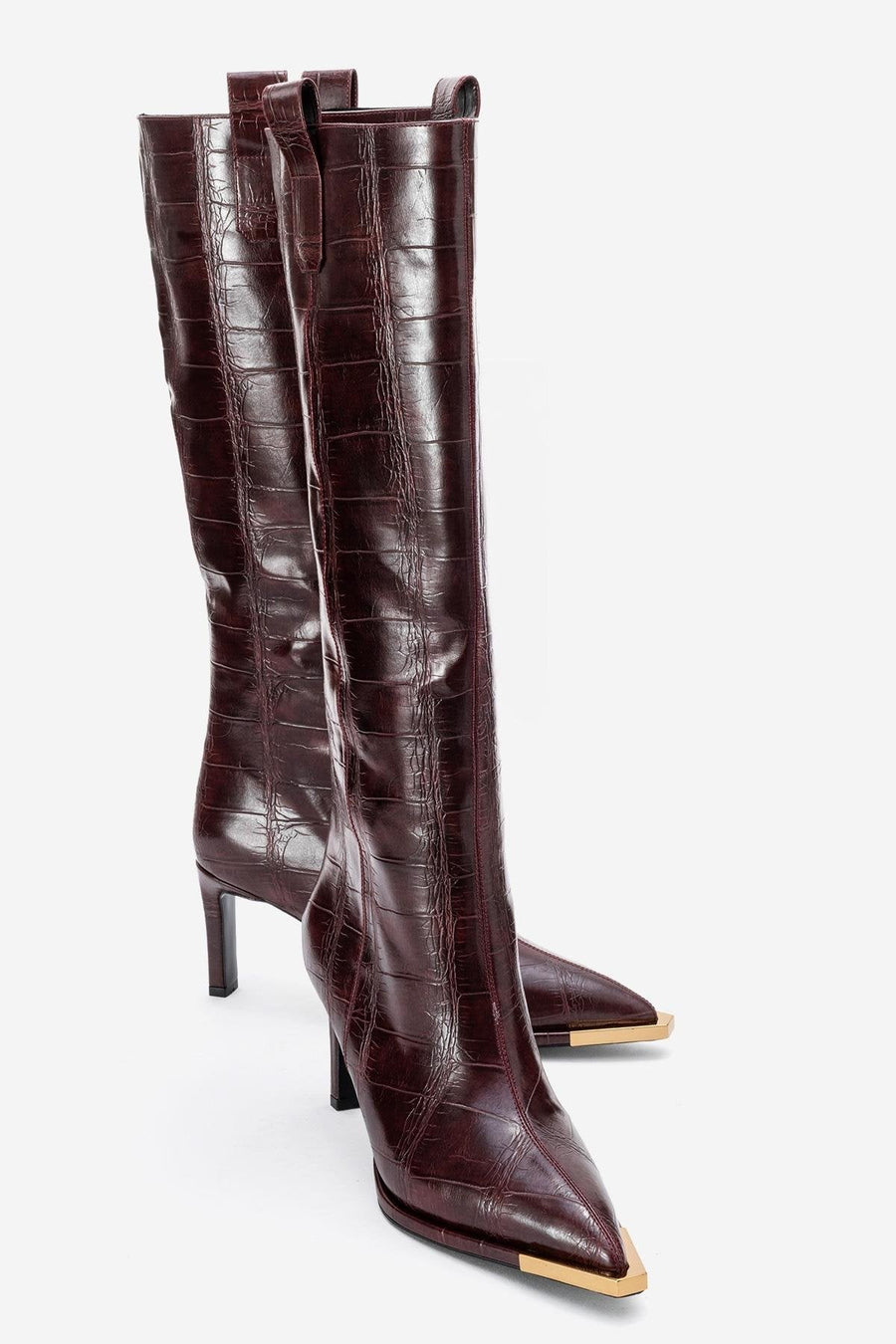 Lunelle - Burgundy Pointed Toe Stiletto Heel Knee-High Boot