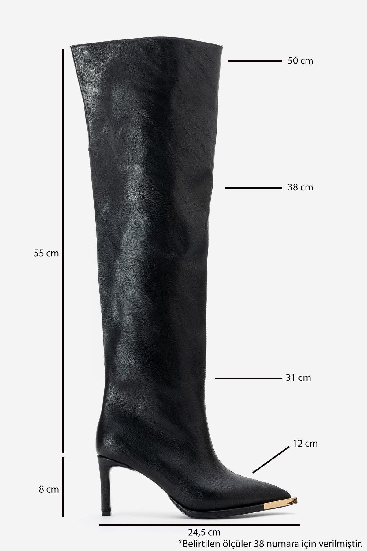 Vody - Black Over-The-Knee Zip Stiletto Boot – top view showing leather, black, Vowalisse