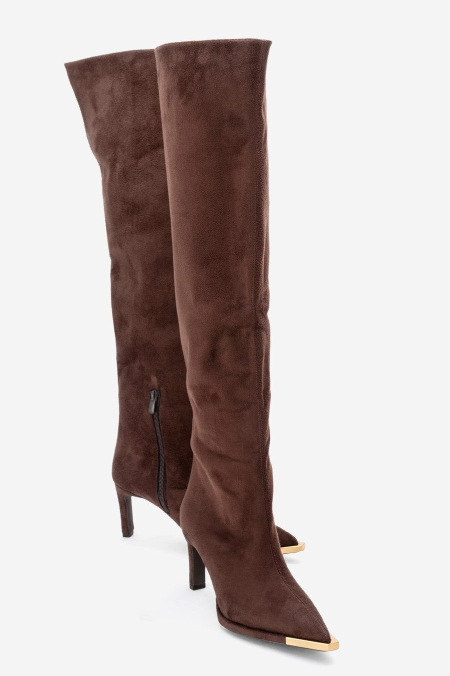 Vody - Brown Suede Zip Over-The-Knee Stiletto Boot