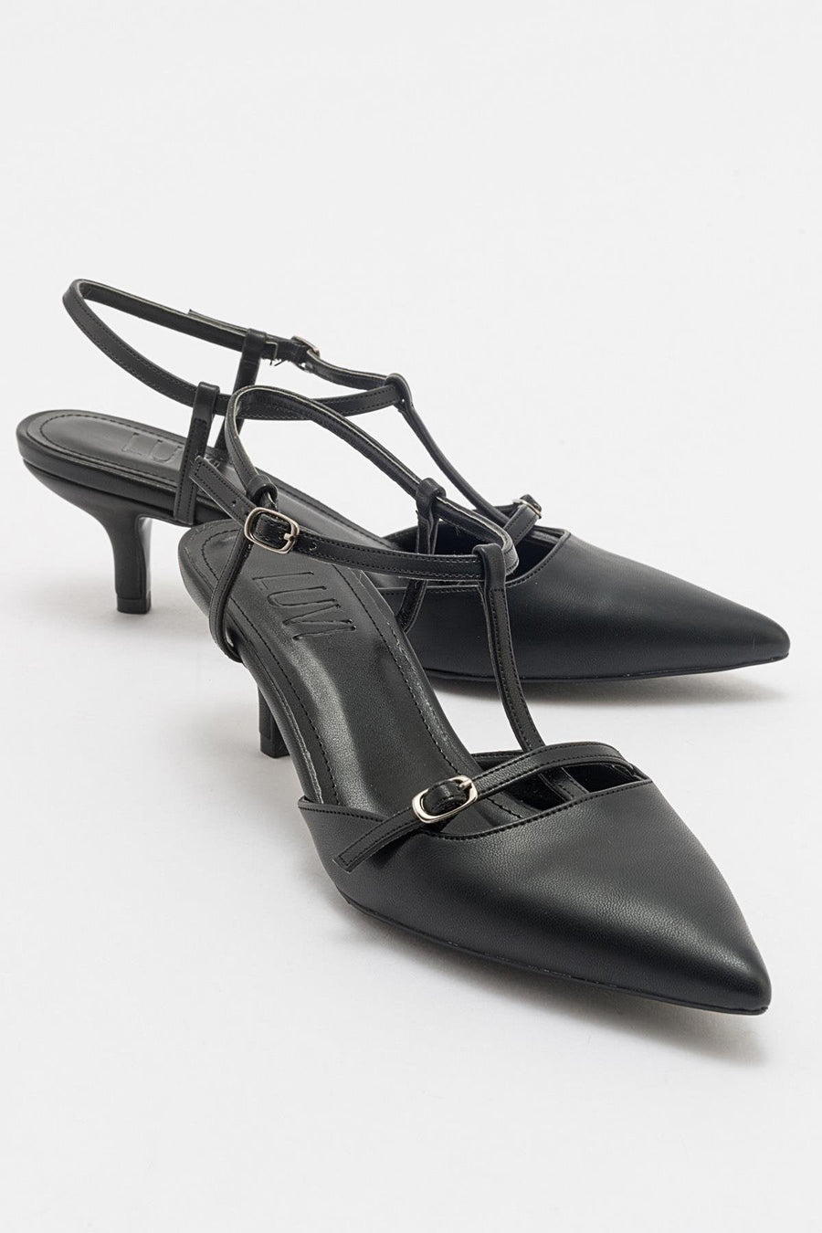 Frans - Black Pointed Toe Backless Low Heel Shoe