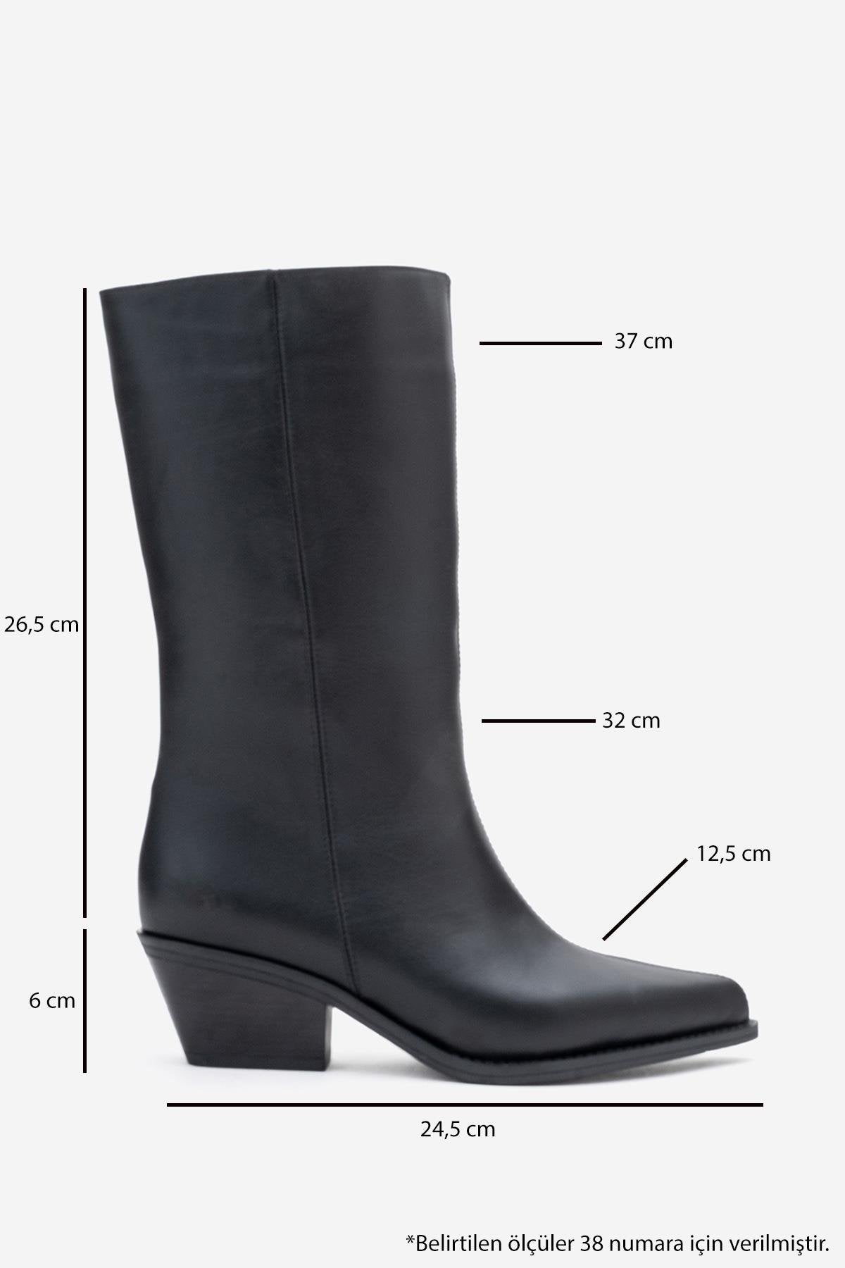 Juana - Black Genuine Leather Pointed Toe Boot – top view showing leather, black, Vowalisse