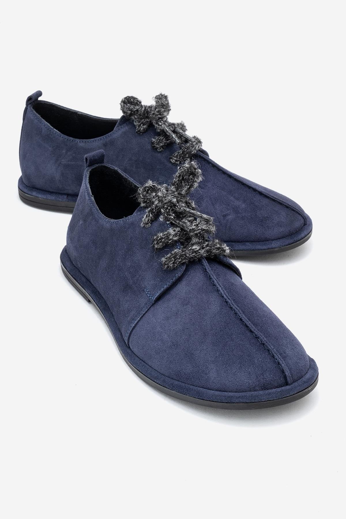 Denora - Navy Genuine Leather Casual Shoe – front three-quarter view showing leather, Vowalisse