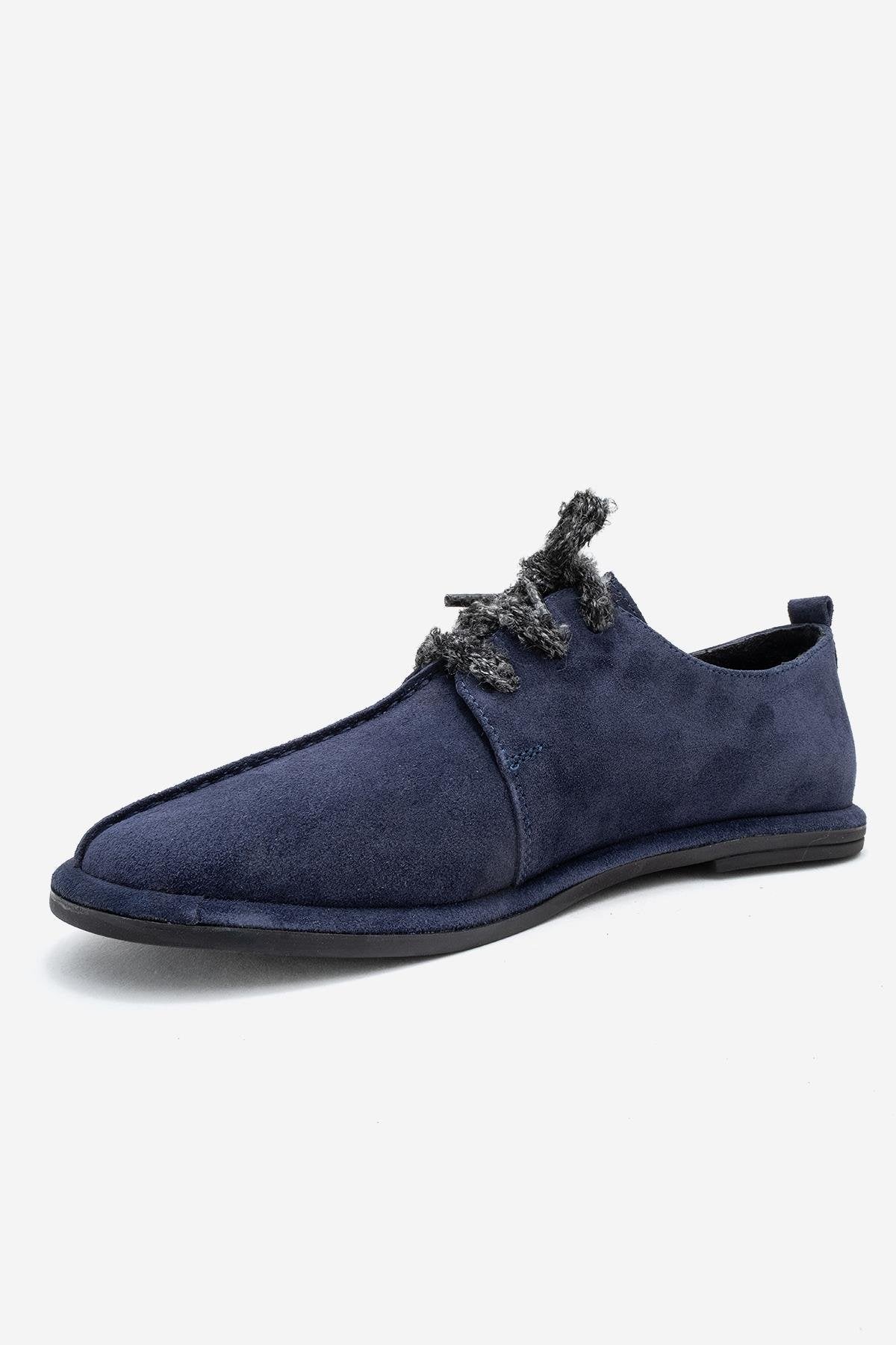Denora - Navy Genuine Leather Casual Shoe – heel view showing leather, Vowalisse