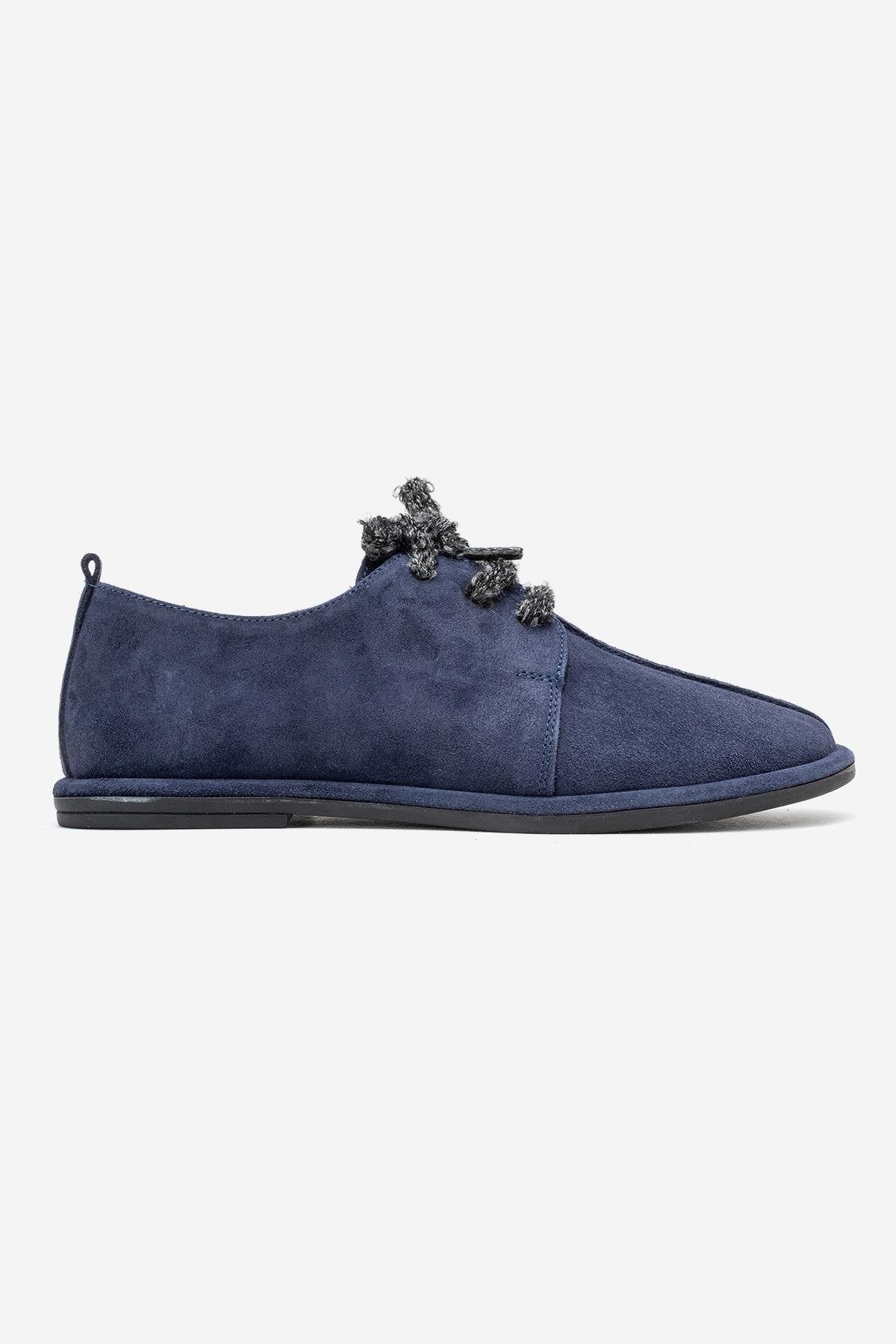 Denora - Navy Genuine Leather Casual Shoe – top view showing leather, Vowalisse