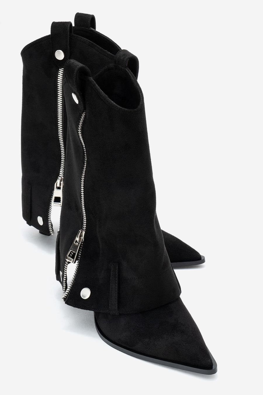 Lola - Black Zip Pointed Toe Heeled Boot
