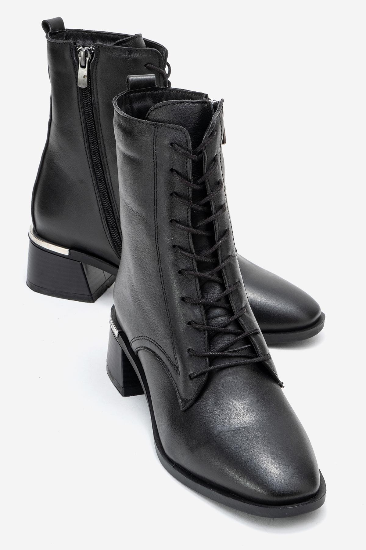 Avia - Black Genuine Leather Block Heel Boot – front three-quarter view showing leather, black, Vowalisse