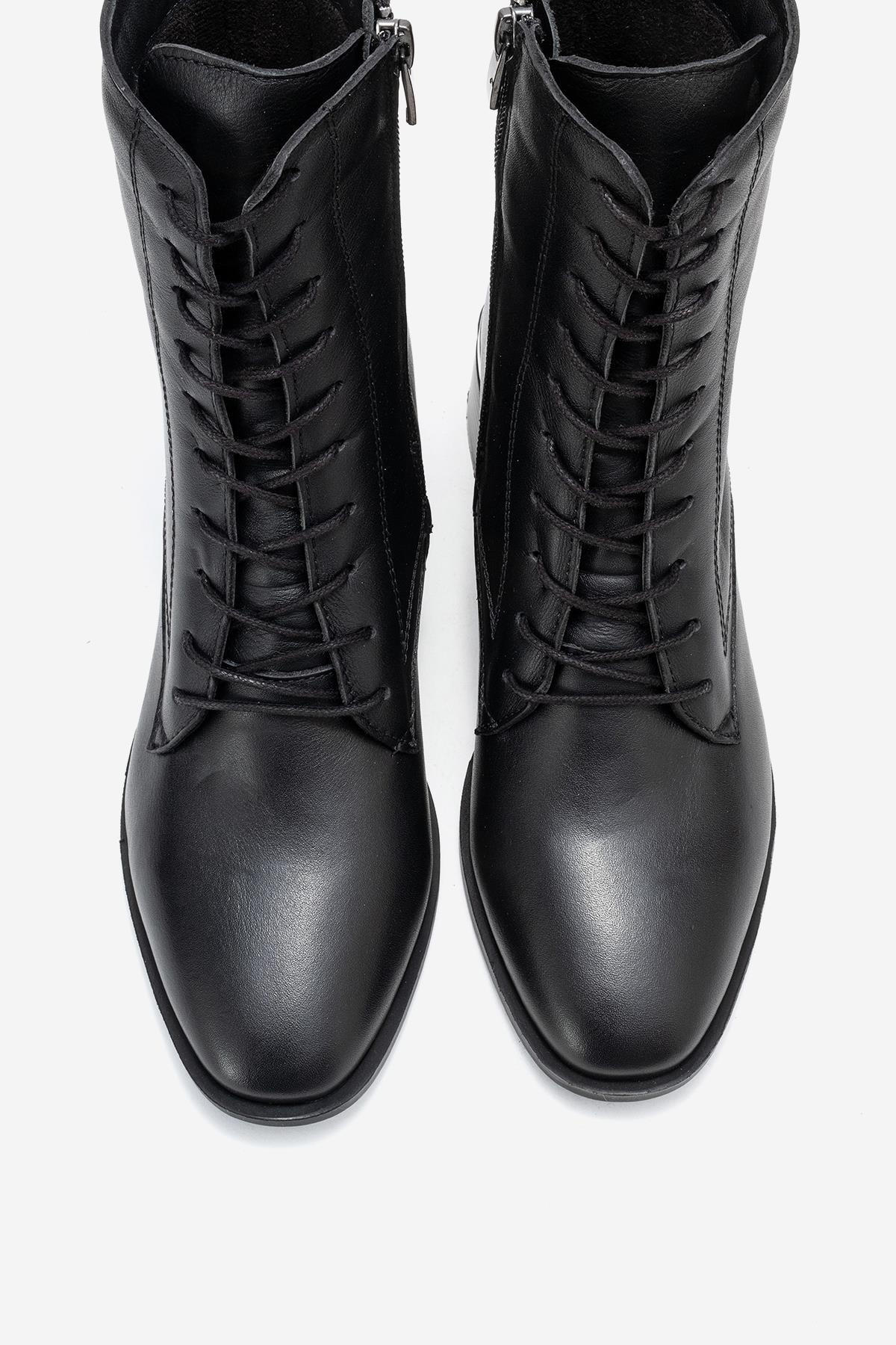 Avia - Black Genuine Leather Block Heel Boot – side view showing leather, black, Vowalisse