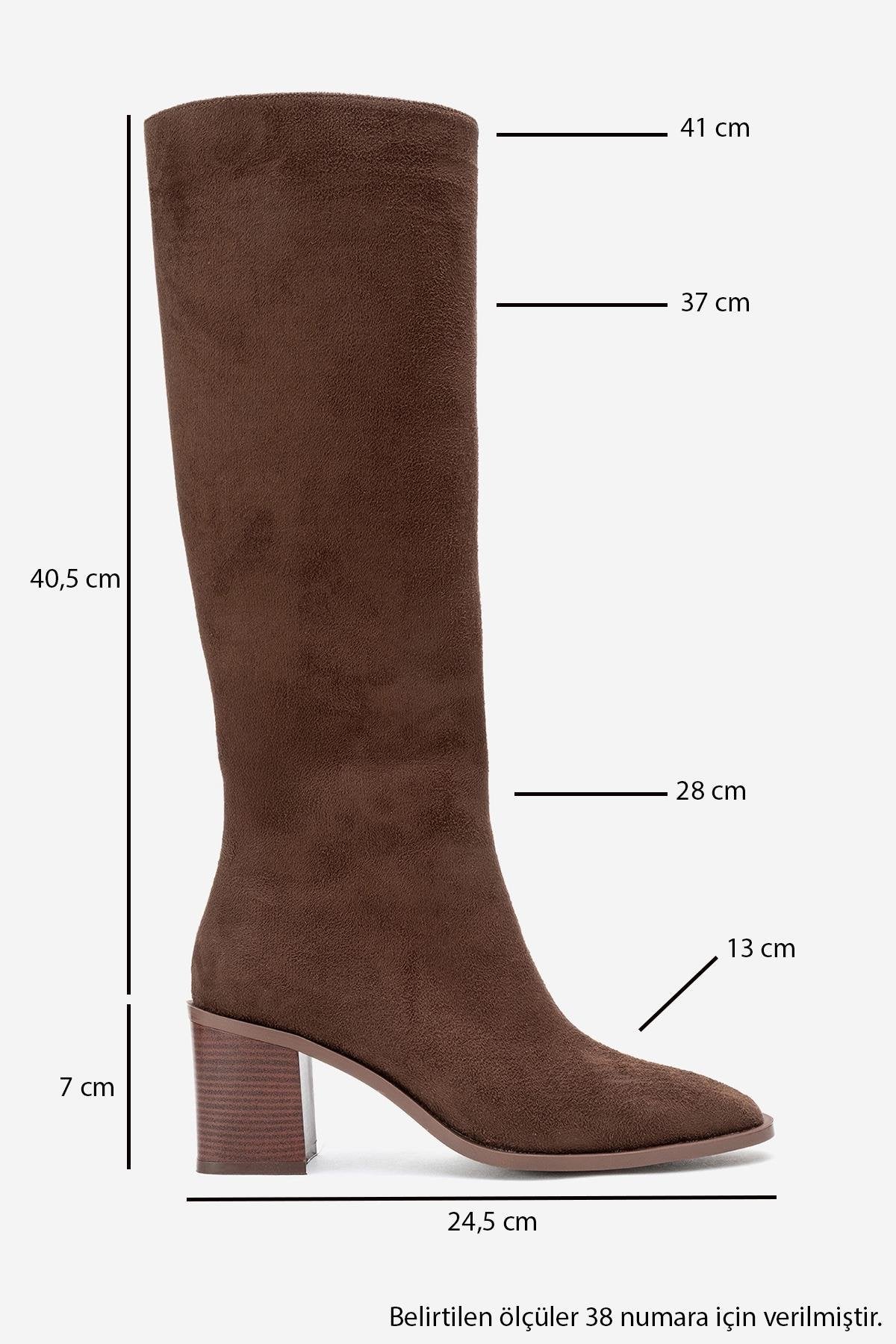Venia - Brown Block Heel Boot – top view showing suede, Vowalisse