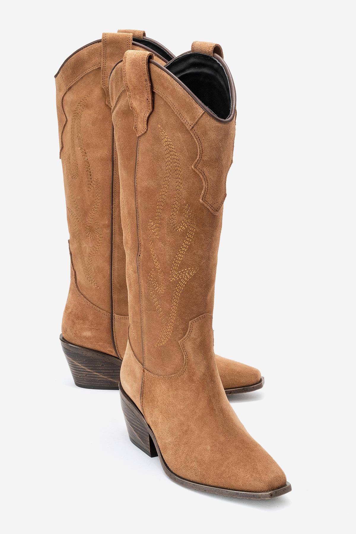 Pietro - Taupe Genuine Leather Western Boot – front three-quarter view showing leather, suede, Vowalisse