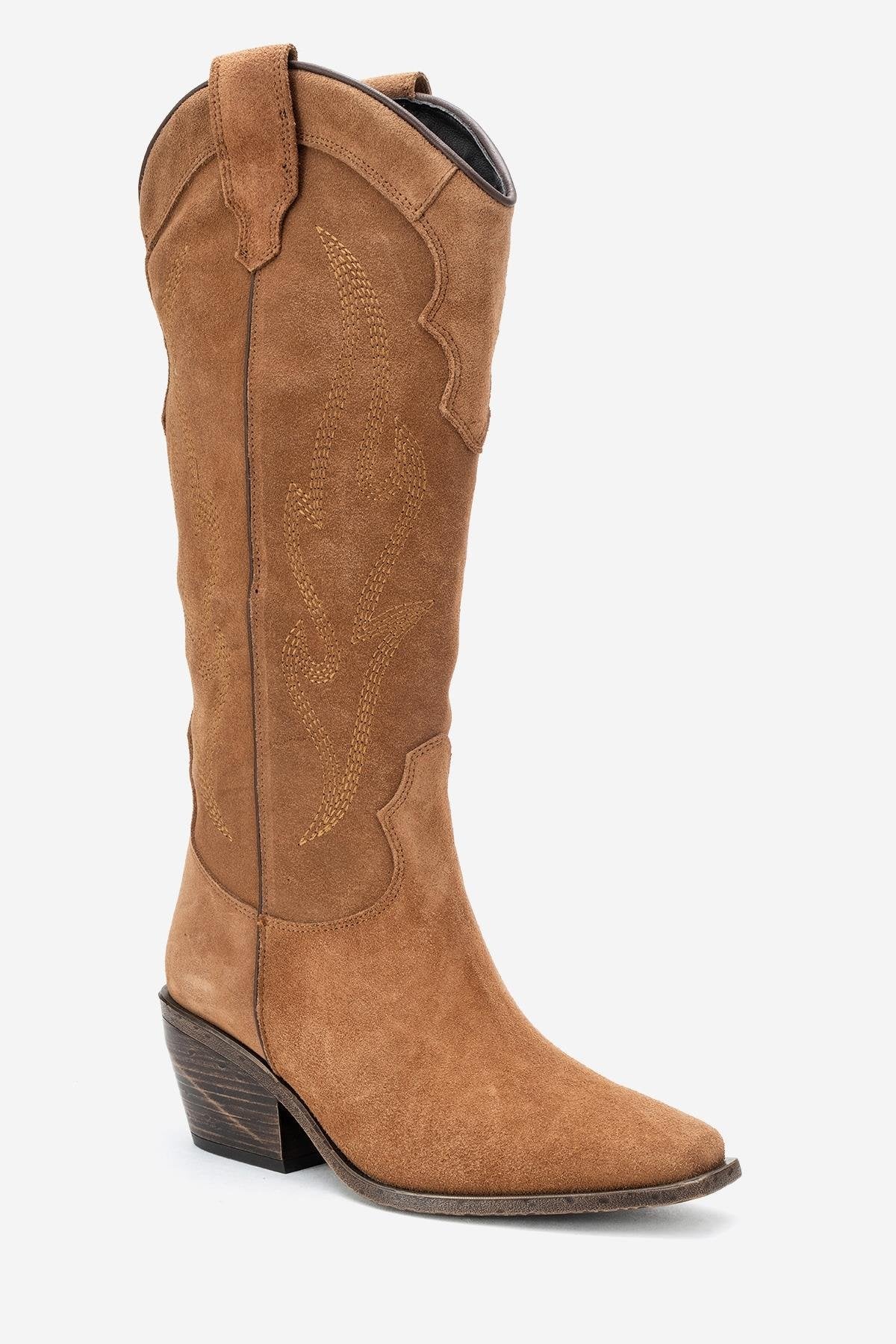 Pietro - Taupe Genuine Leather Western Boot – detail view showing leather, suede, Vowalisse