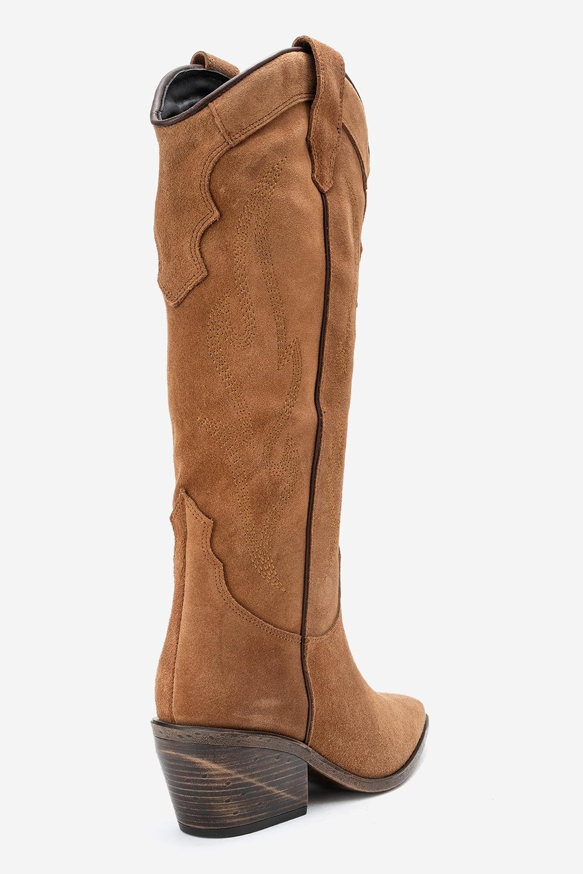 Pietro - Taupe Genuine Leather Western Boot – back view showing leather, suede, Vowalisse