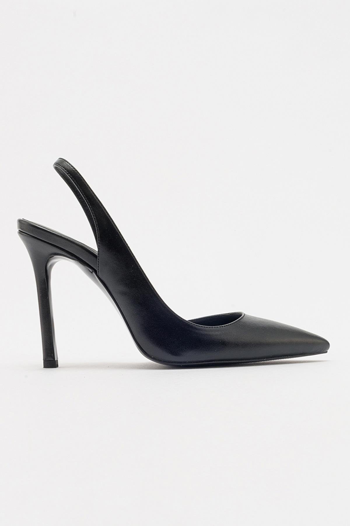 Twine - Black Heeled Shoe – top view showing leather, black, Vowalisse