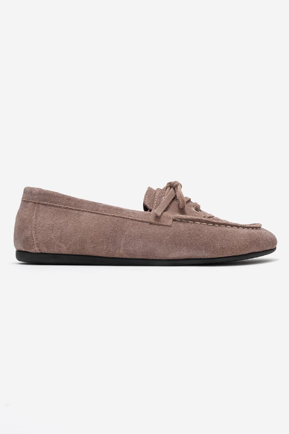 Lorven - Taupe Genuine Leather Lace-Up Loafer – top view showing lace, leather, Vowalisse