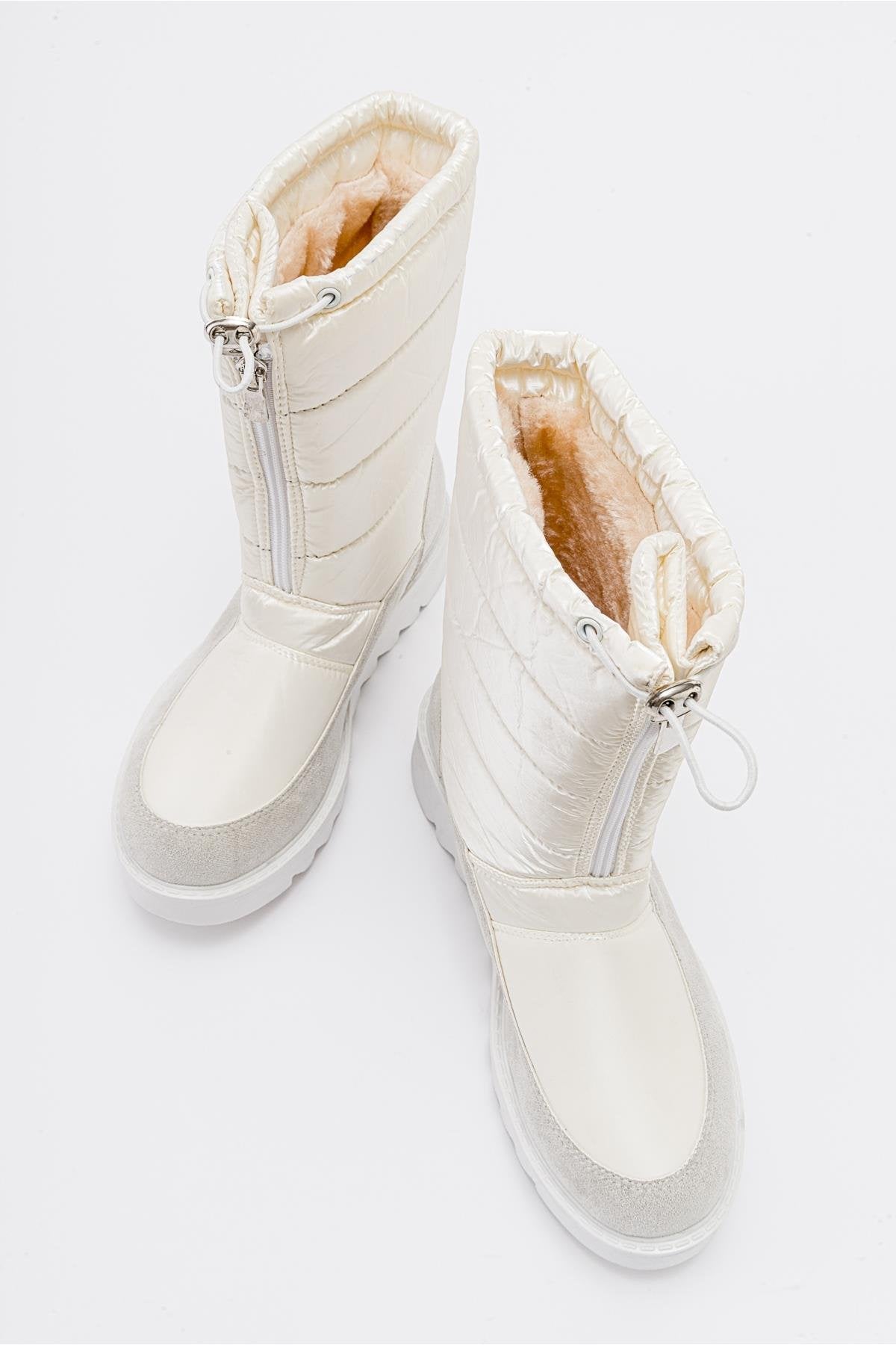 Vay - White Zip-Up Snow Boot – side view showing leather, white, Vowalisse