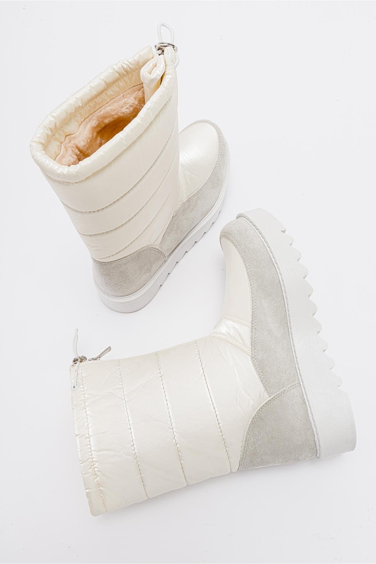 Vay - White Zip-Up Snow Boot – detail view showing leather, white, Vowalisse