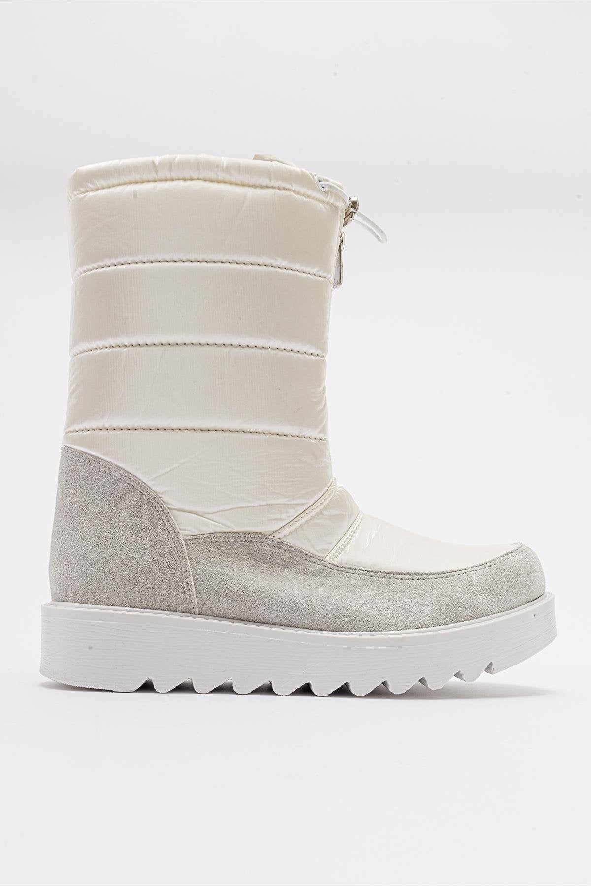 Vay - White Zip-Up Snow Boot – top view showing leather, white, Vowalisse