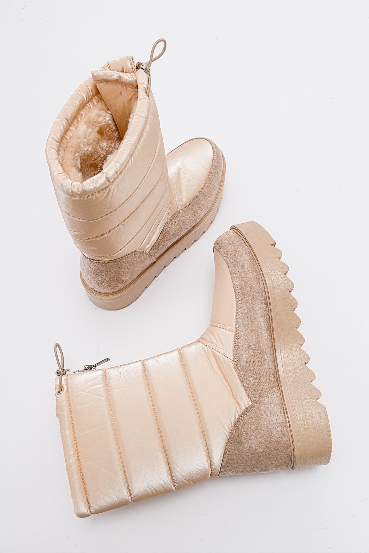 Vay - Nude Zip-Up Snow Boot – detail view showing leather, nude, Vowalisse
