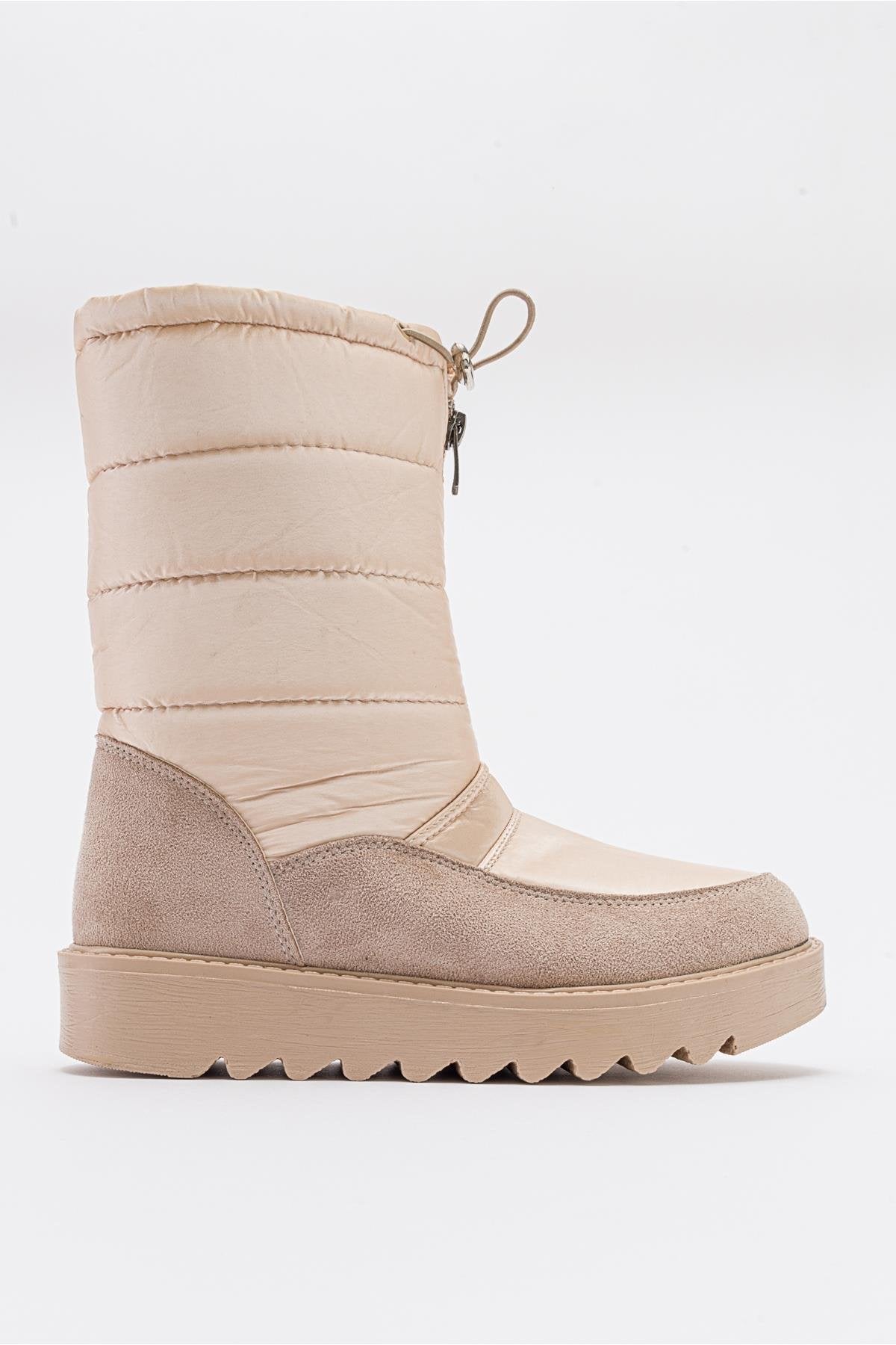 Vay - Nude Zip-Up Snow Boot – top view showing leather, nude, Vowalisse