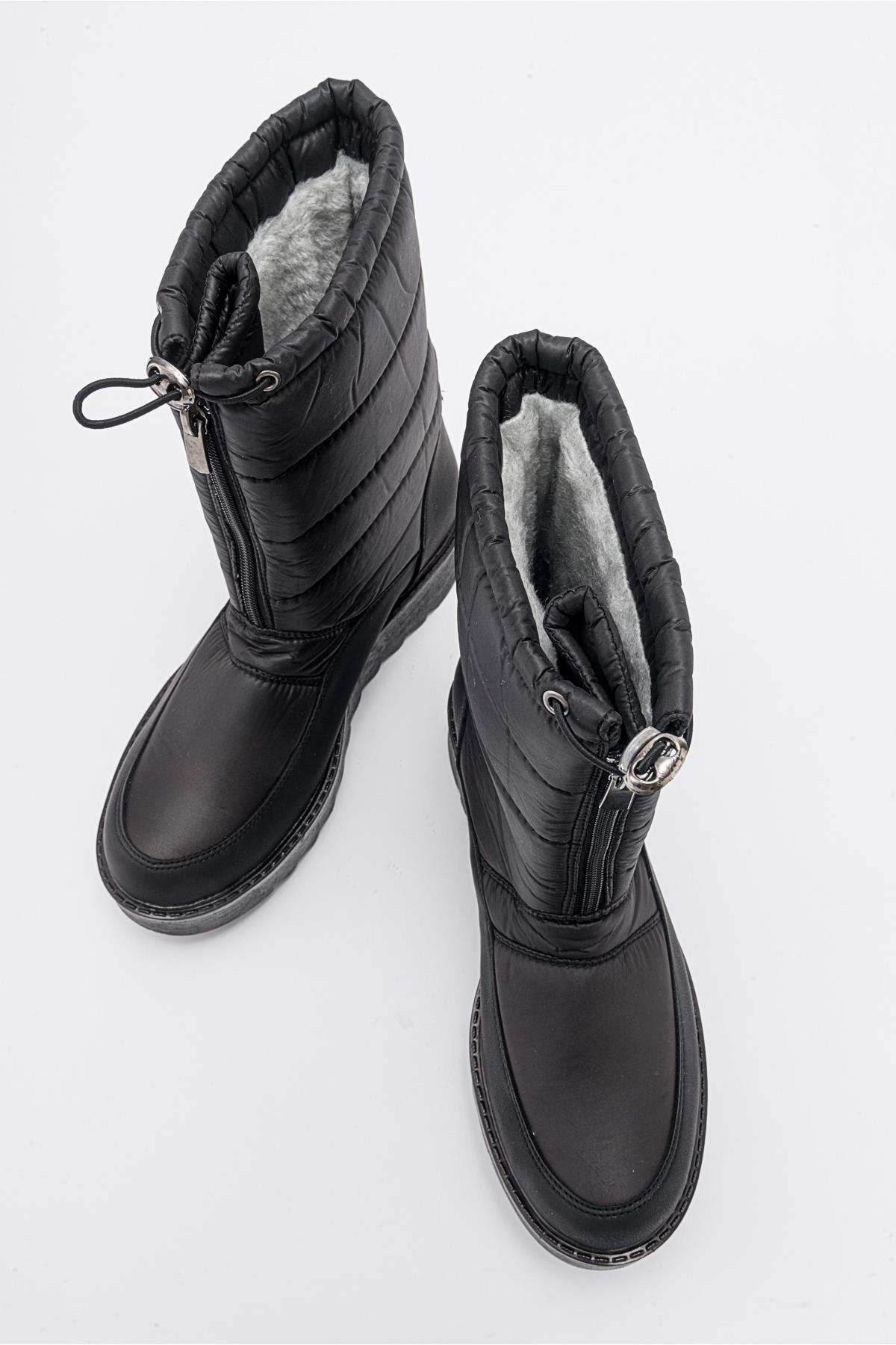 Vay - Black Zip-Up Snow Boot – side view showing leather, black, Vowalisse