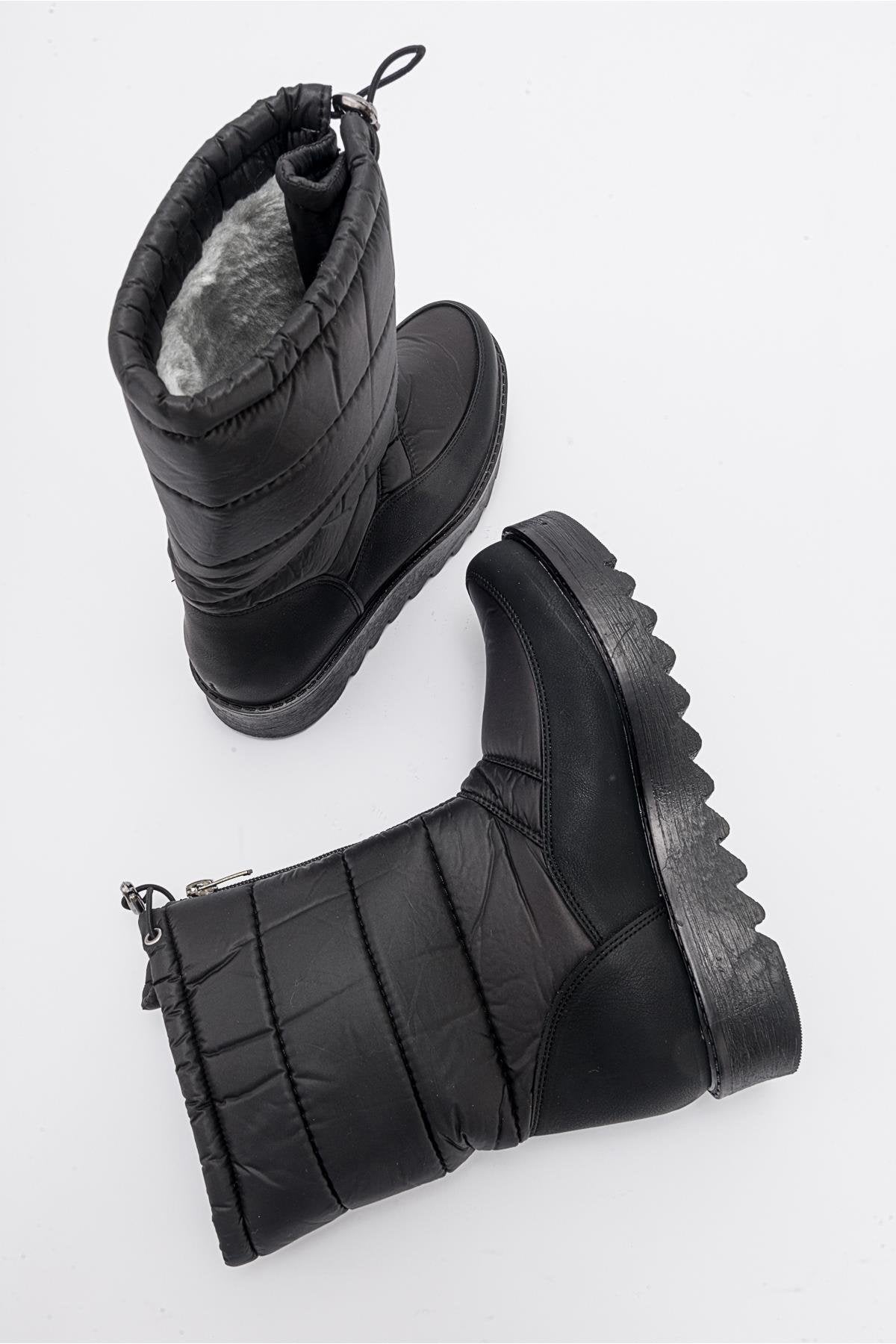 Vay - Black Zip-Up Snow Boot – detail view showing leather, black, Vowalisse