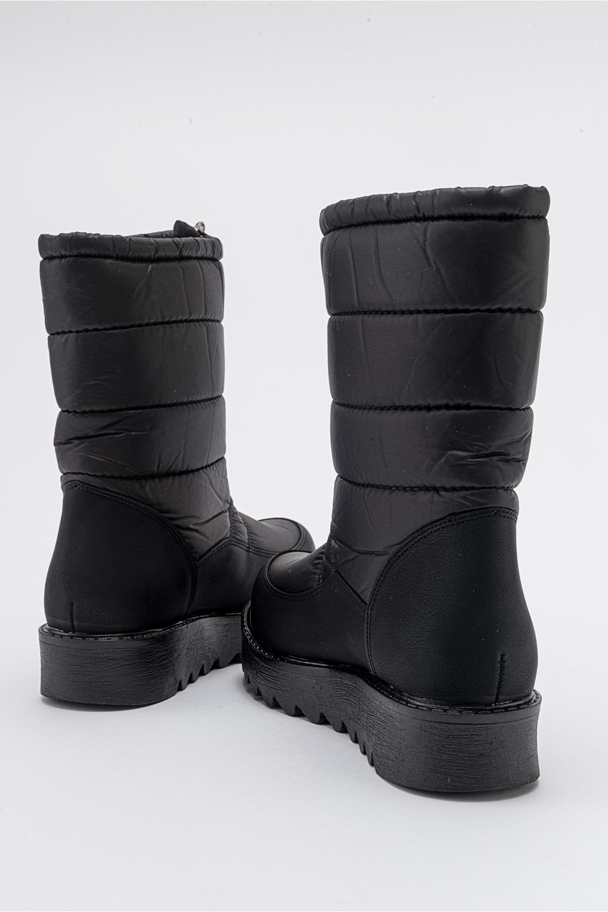 Vay - Black Zip-Up Snow Boot – heel view showing leather, black, Vowalisse