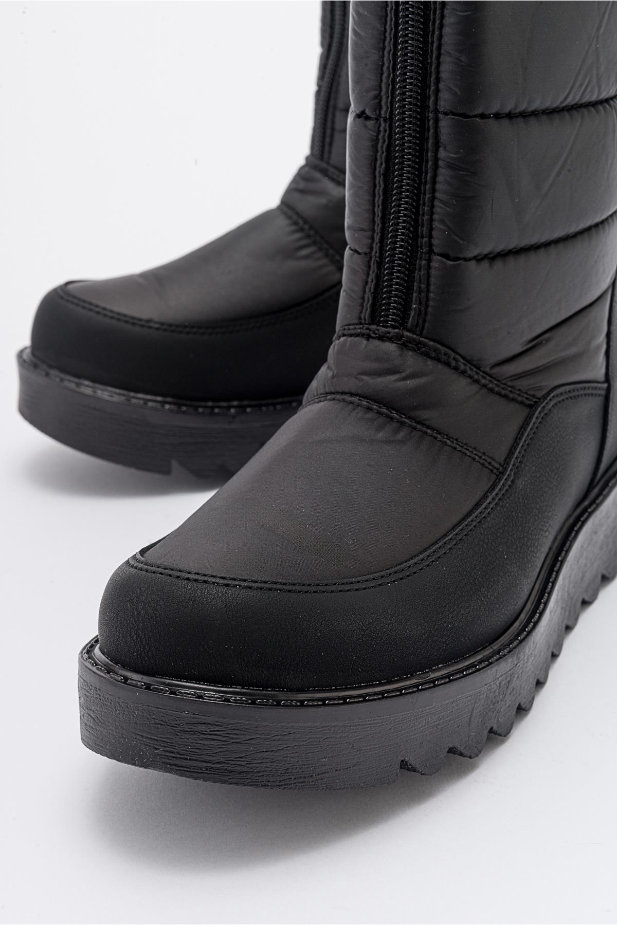Vay - Black Zip-Up Snow Boot – back view showing leather, black, Vowalisse