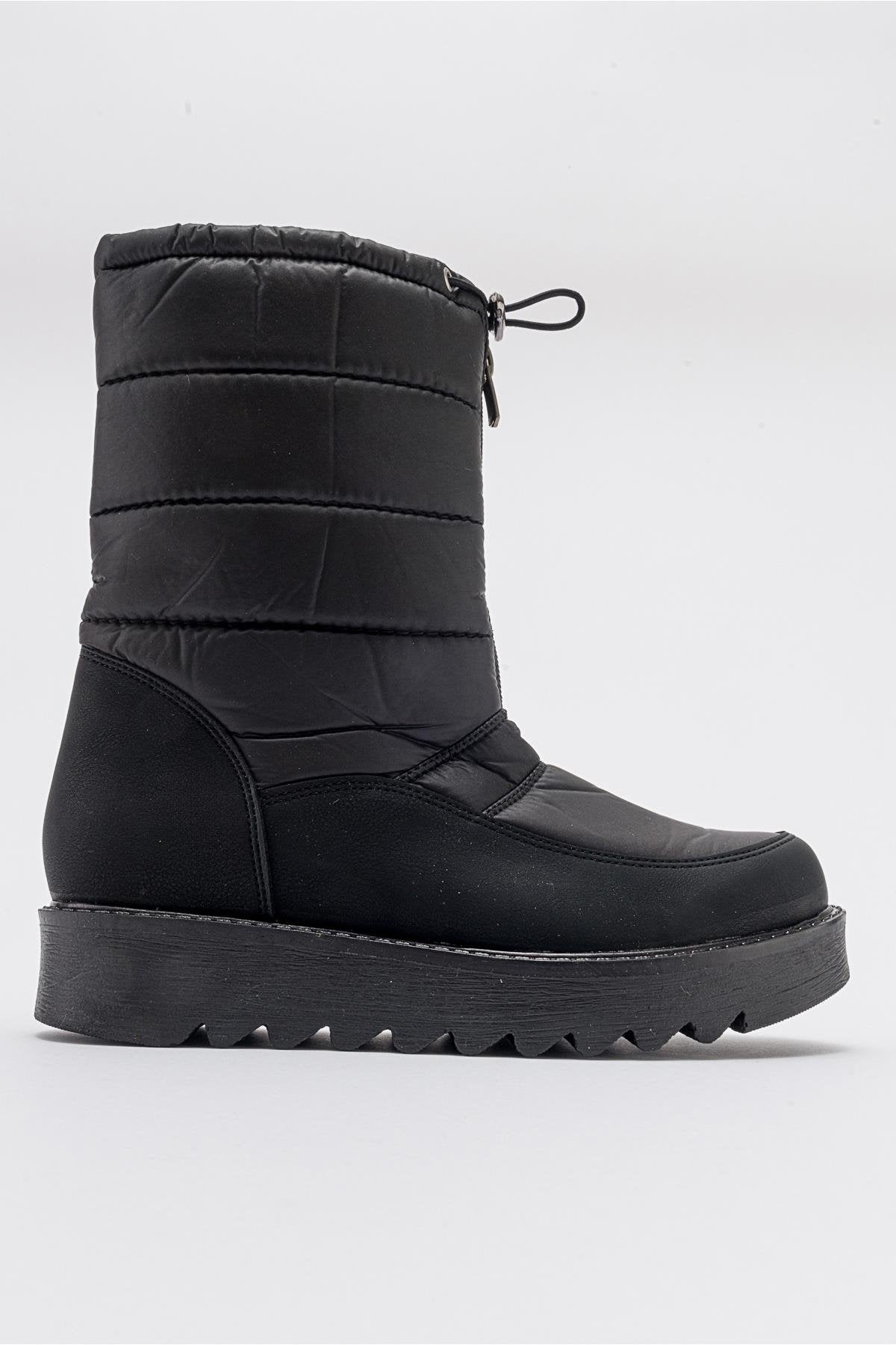 Vay - Black Zip-Up Snow Boot – top view showing leather, black, Vowalisse