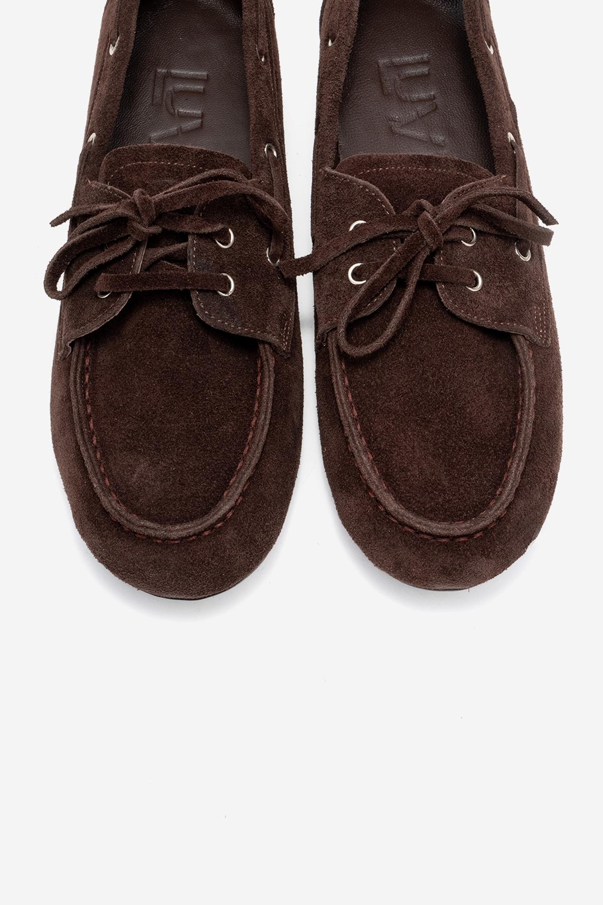 Serelis - Brown Suede Genuine Leather Lace-Up Loafer – side view showing lace, leather, suede, Vowalisse
