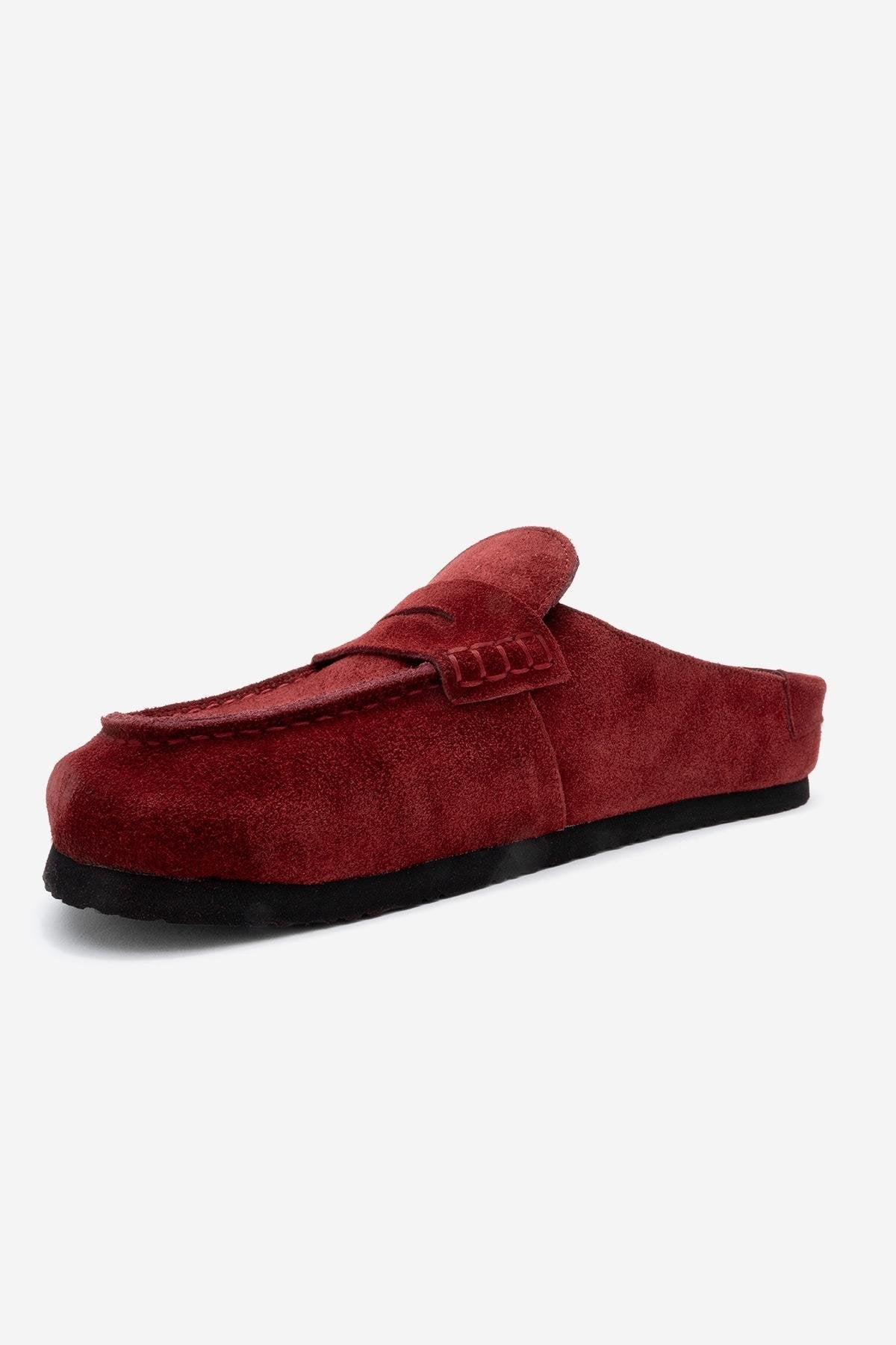 Priva - Burgundy Suede Genuine Leather Slip-On Mule – heel view showing leather, suede, Vowalisse
