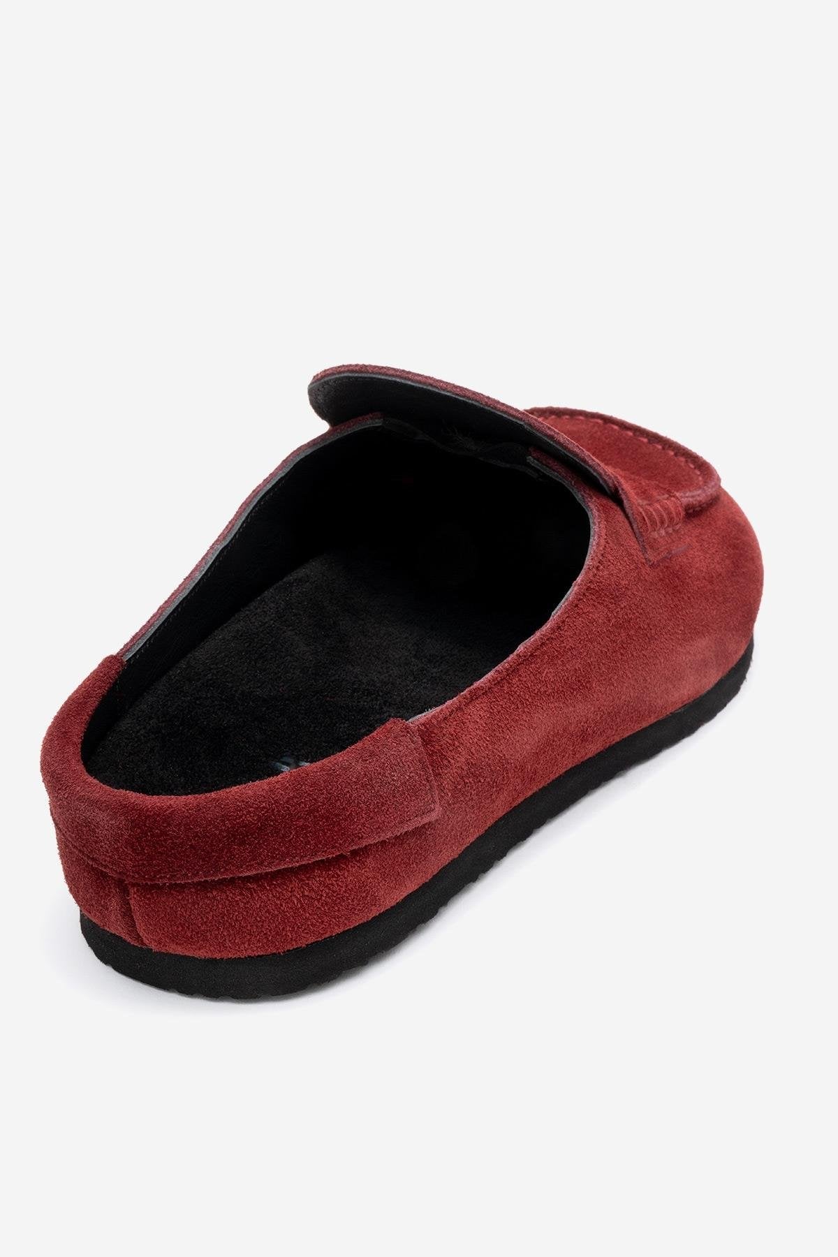 Priva - Burgundy Suede Genuine Leather Slip-On Mule – back view showing leather, suede, Vowalisse