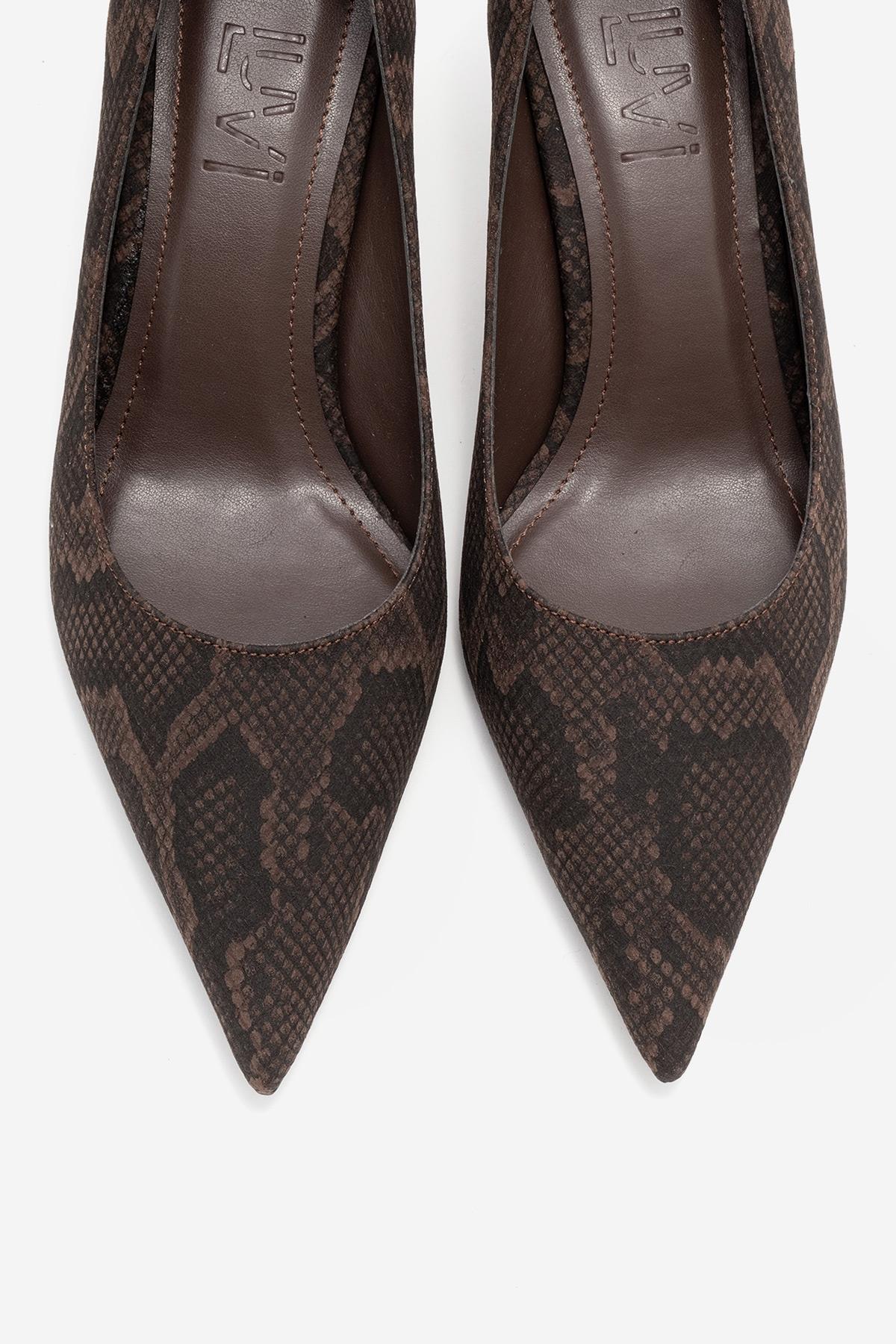 Marcus - Brown Patterned Heeled Shoe – side view showing leather, Vowalisse