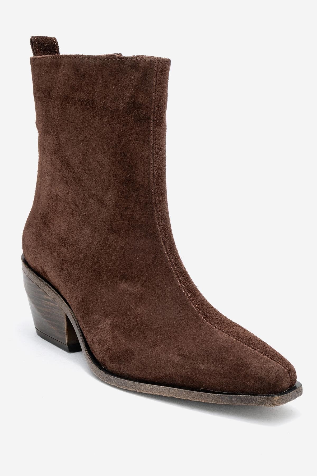 Lexia - Brown Genuine Leather Western Boot – detail view showing leather, suede, Vowalisse