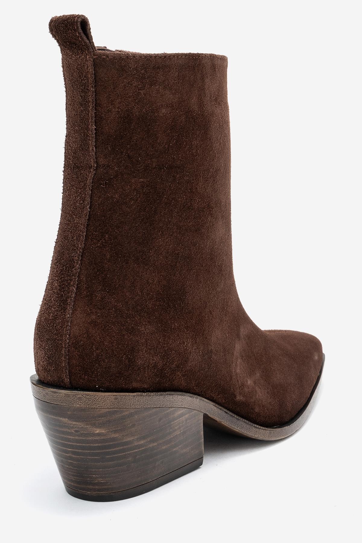 Lexia - Brown Genuine Leather Western Boot – back view showing leather, suede, Vowalisse