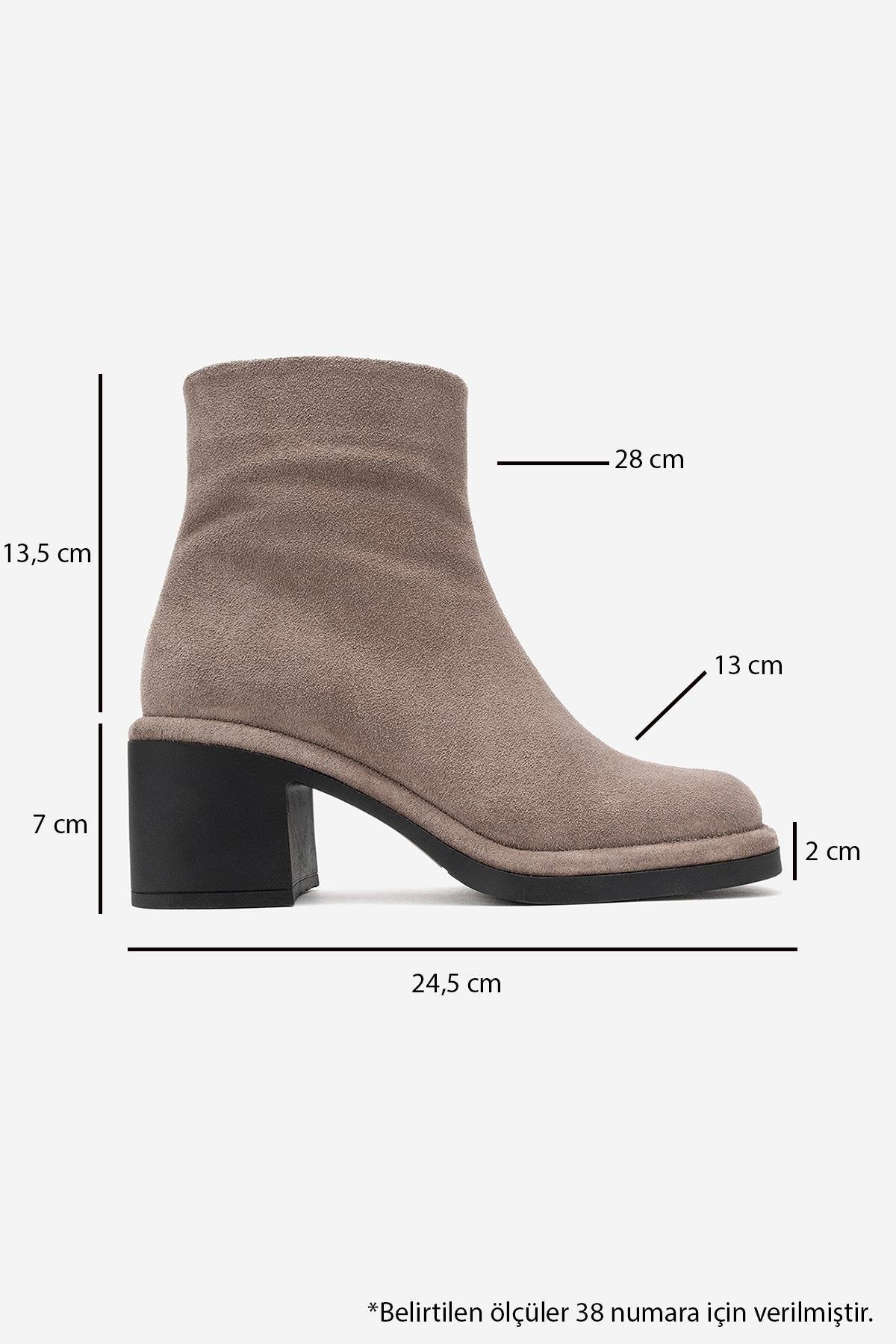 Junae - Taupe Genuine Leather Block Heel Boot – top view showing leather, suede, Vowalisse