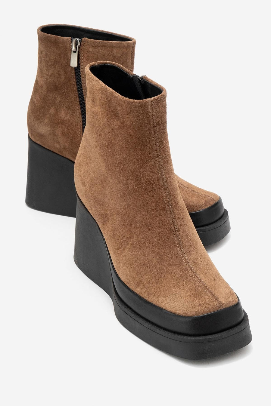 Livia - Cognac Genuine Leather Platform Wedge Boot