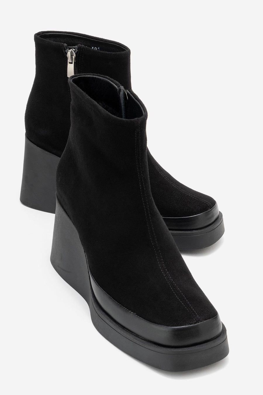 Livia - Black Genuine Leather Platform Wedge Boot